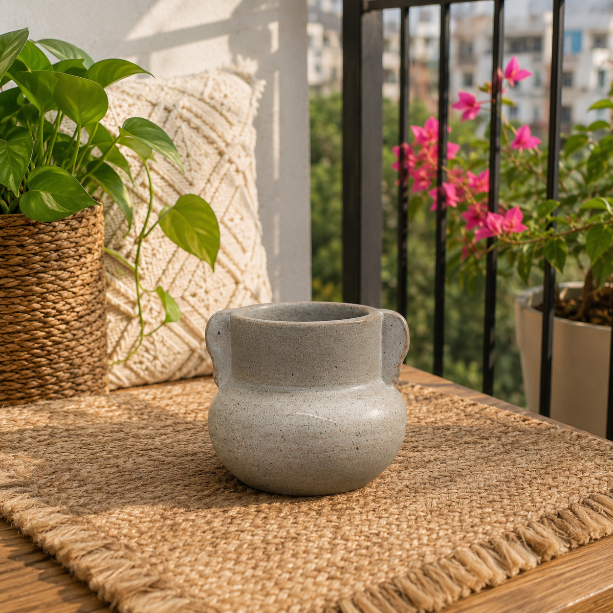 Rustic Textured Ceramic Vase with Handles