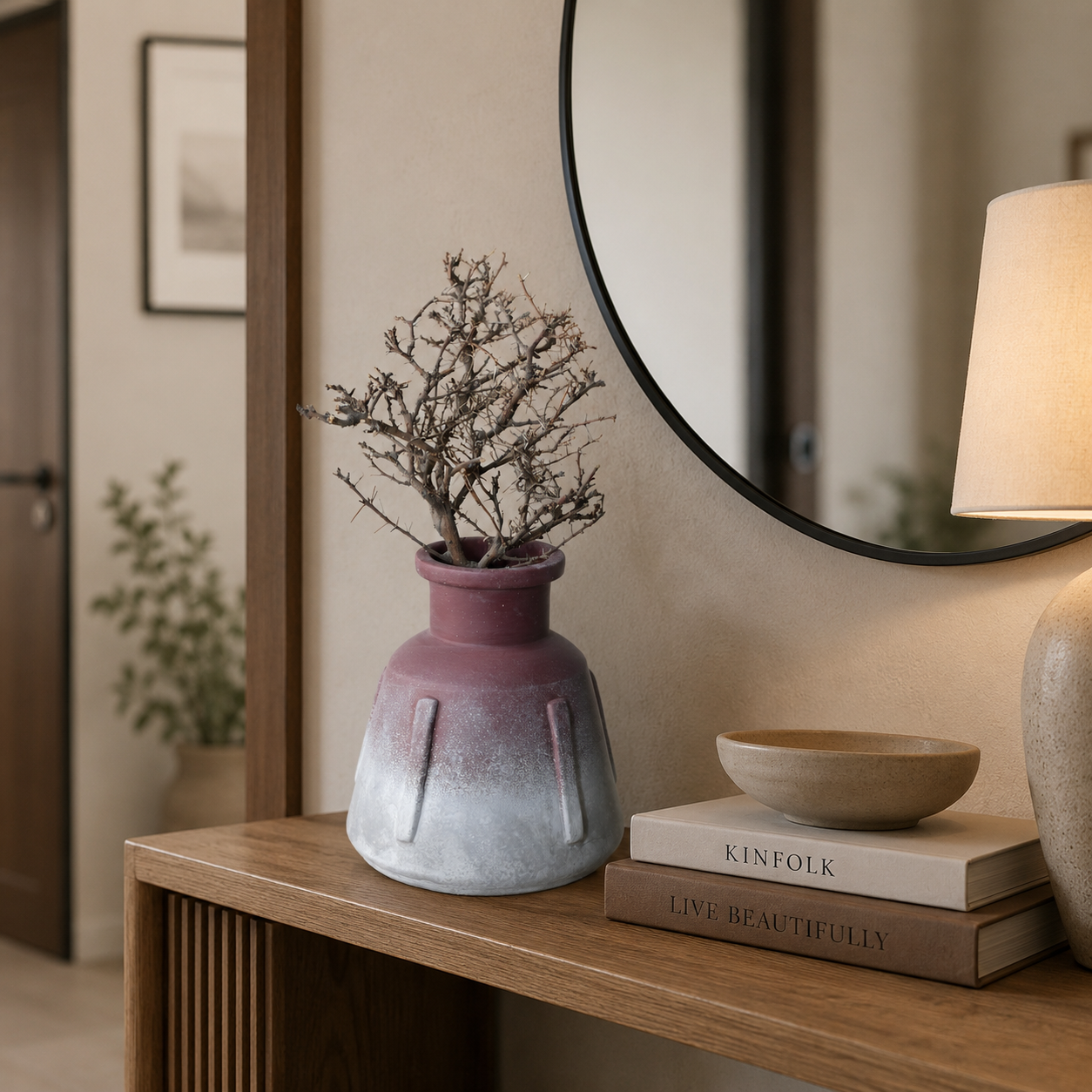 Rustic Ombre Ceramic Vase with Dried Branches