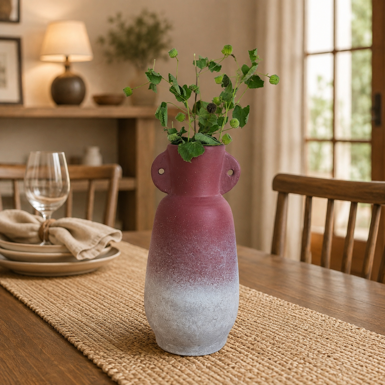 Rustic Ombre Ceramic Table Vase with Greenery