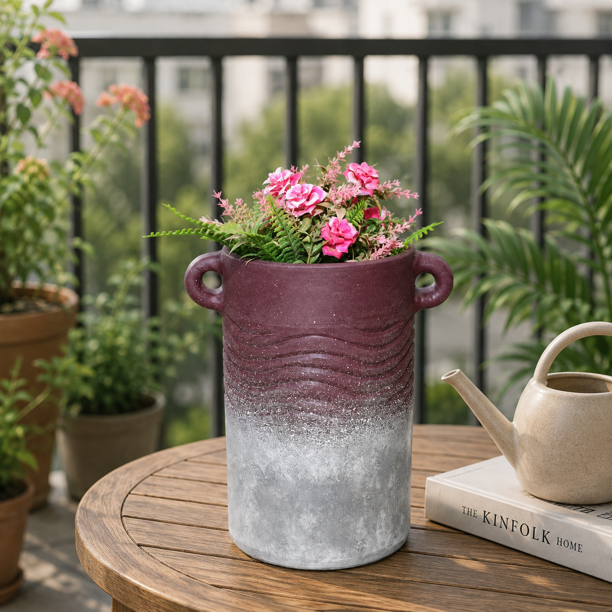 Rustic Ombre Ceramic Planter with Dual Handles