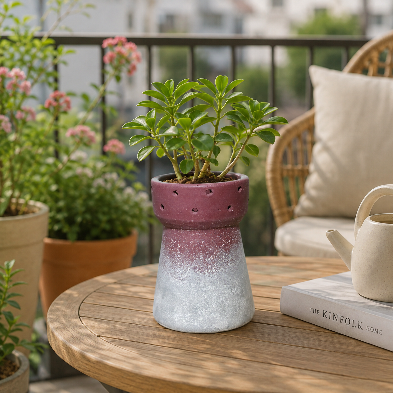 Rustic Ombre Ceramic Planter with Drainage Holes