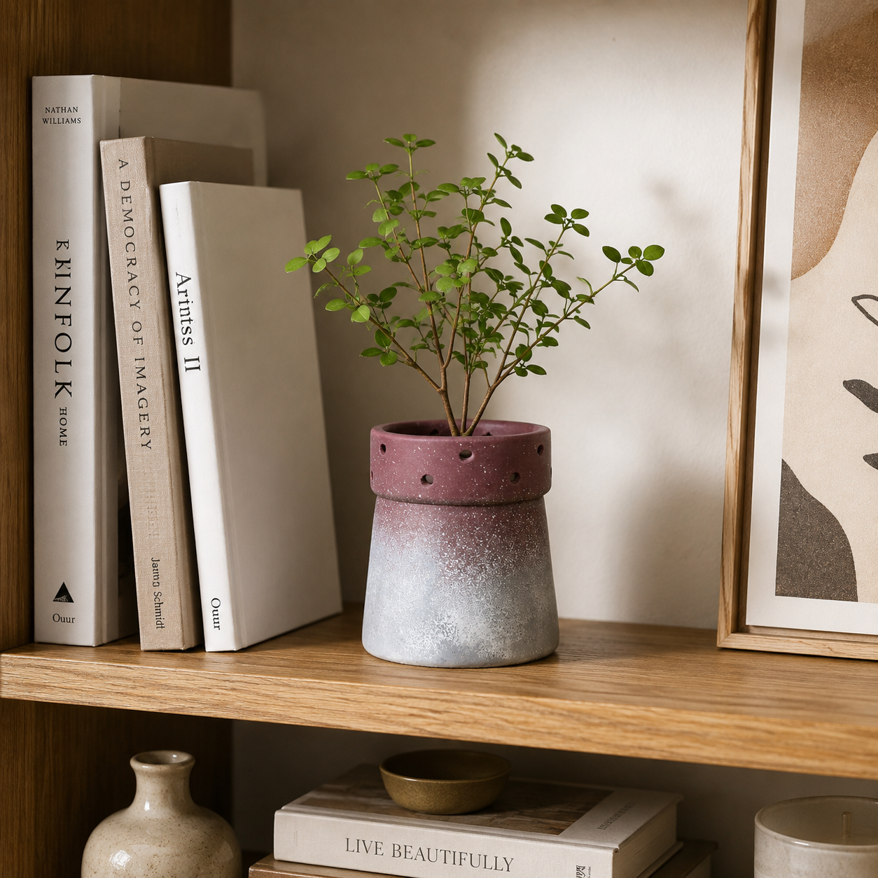 Rustic Ombre Ceramic Planter with Decorative Drainage Holes