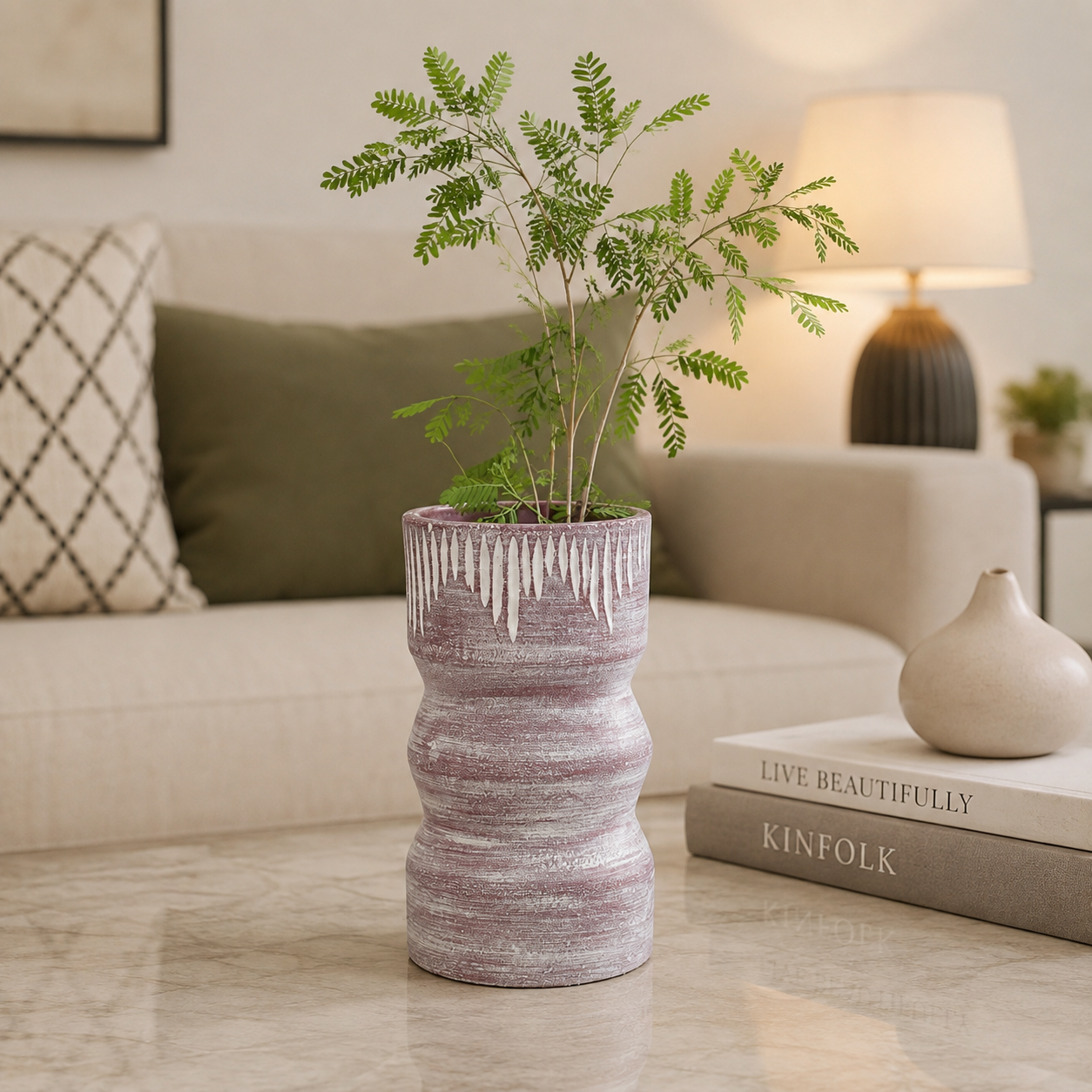 Rustic Textured Ceramic Planter with White Drip Detailing