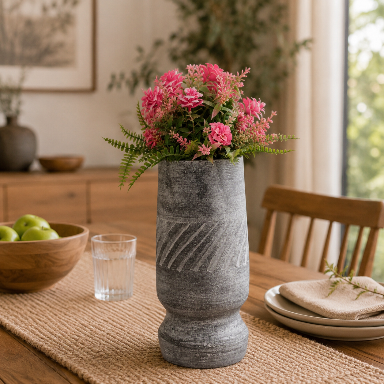Vintage Textured Charcoal Flower Vase