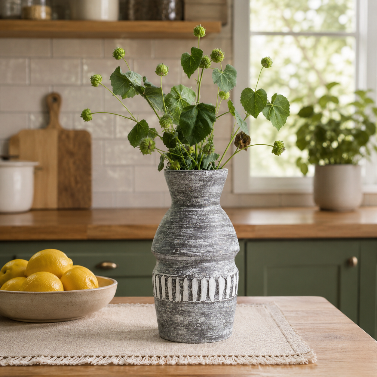 Rustic Textured Charcoal Ceramic Vase