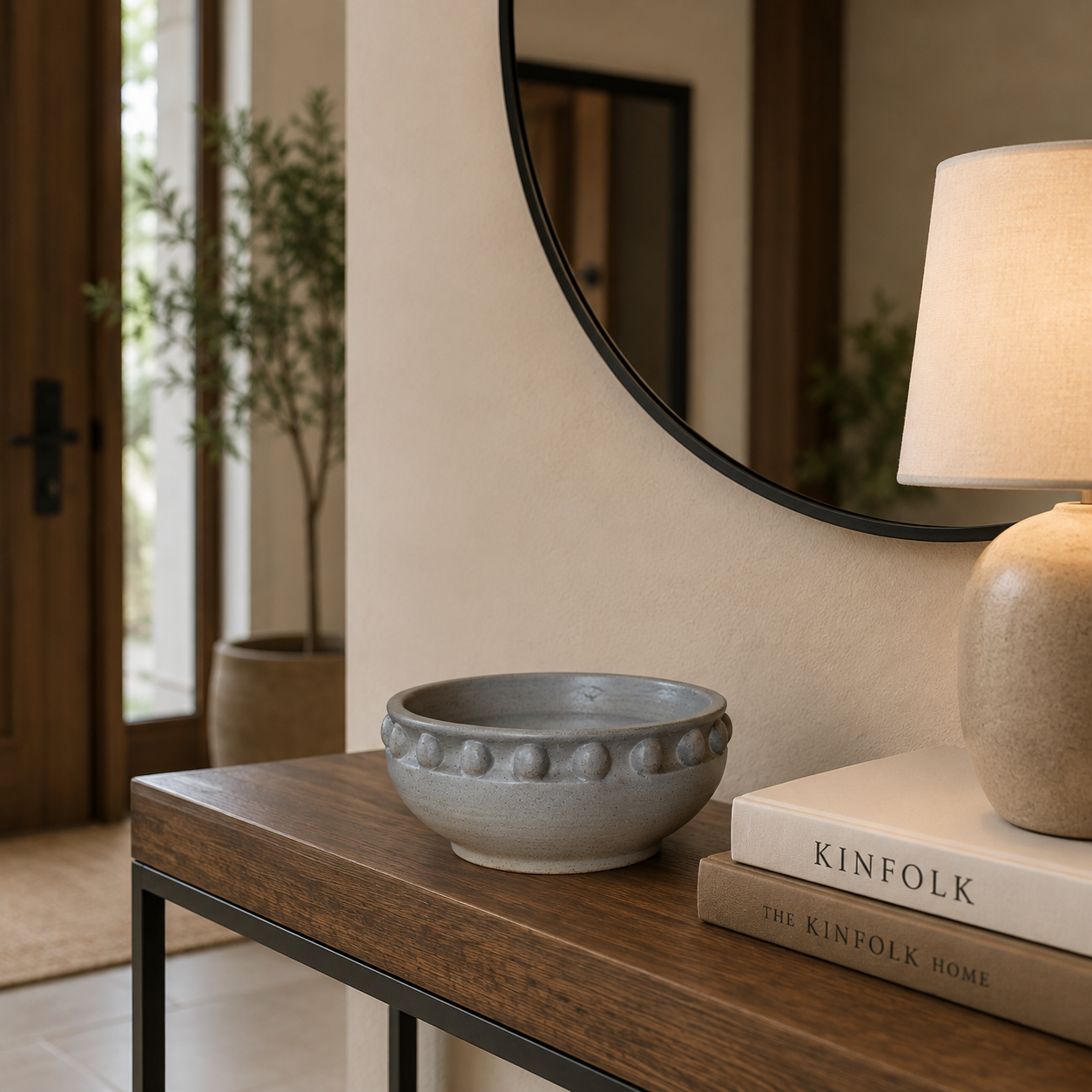 Rustic Textured Ceramic Decorative Bowl with Embossed Rim